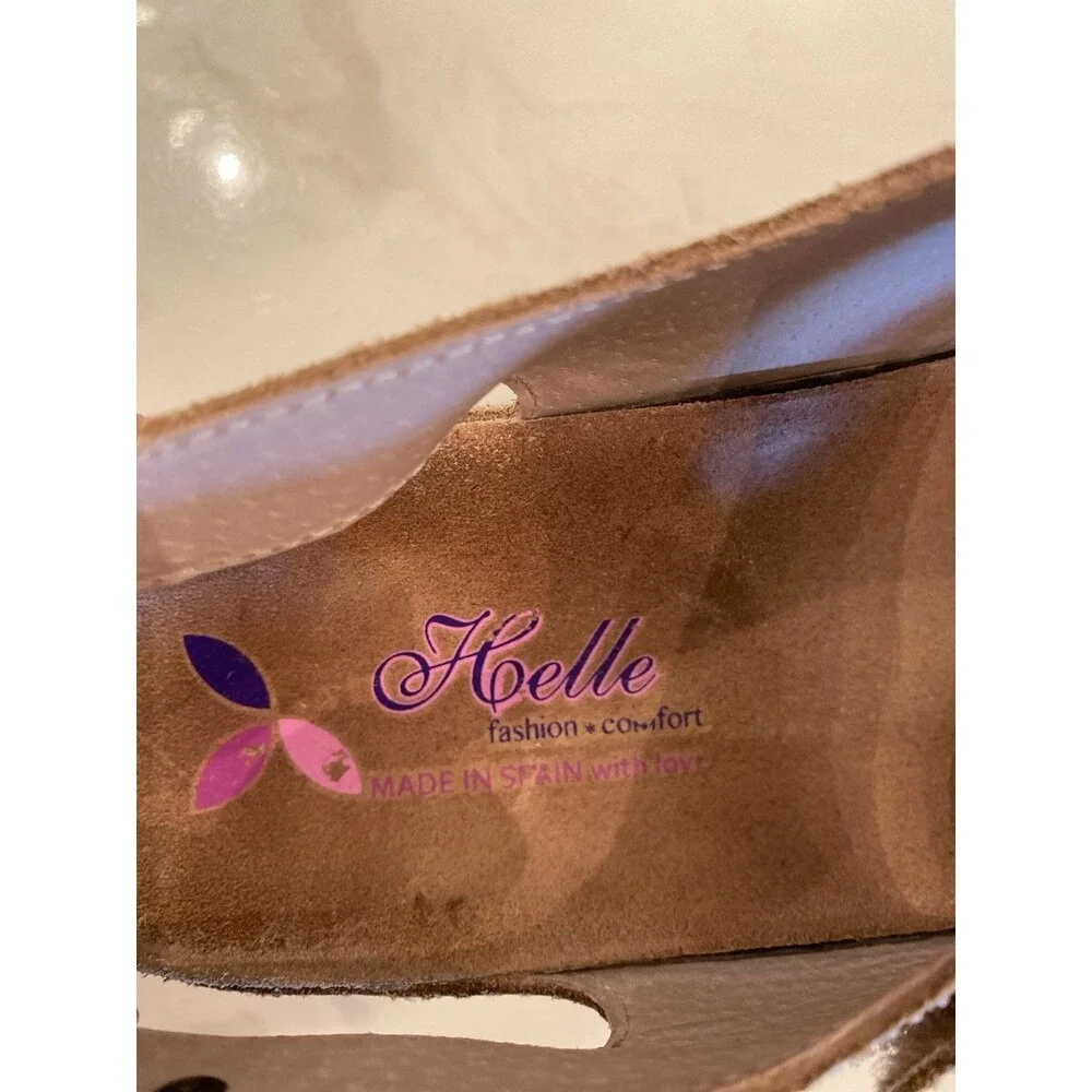 Helle Spain Leather Comfort Sandals Tan Strappy Wedge Slingback Size 9 EUC‎